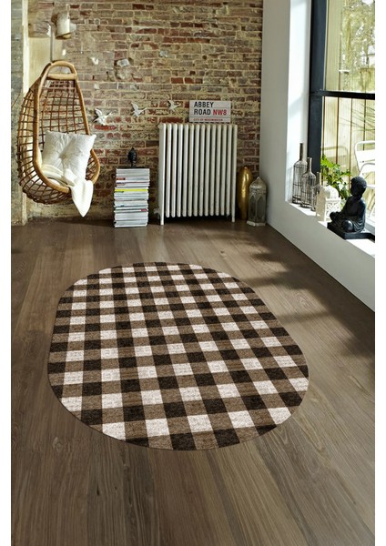 Dijital Kaymaz Yıkanabilir Modern Desen Oval Yolluk Mutfak Salon Halısı, N-O-Modern-55-Kahve, fırsatları