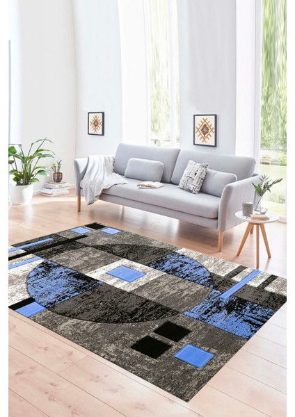 Dijital Baskılı Kaymaz Yıkanabilir Modern Desen Yolluk Mutfak Salon Halısı, N-Modern-33-Mavi,
