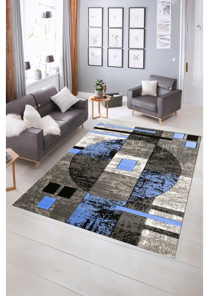 Dijital Baskılı Kaymaz Yıkanabilir Modern Desen Yolluk Mutfak Salon Halısı, N-Modern-33-Mavi, indirimleri