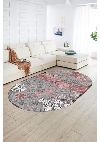 Dijital Kaymaz Yıkanabilir Modern Desen Oval Yolluk Mutfak Salon Halısı, N-O-Modern-15-Pembe, fiyatları
