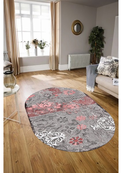 Dijital Kaymaz Yıkanabilir Modern Desen Oval Yolluk Mutfak Salon Halısı, N-O-Modern-15-Pembe, modelleri