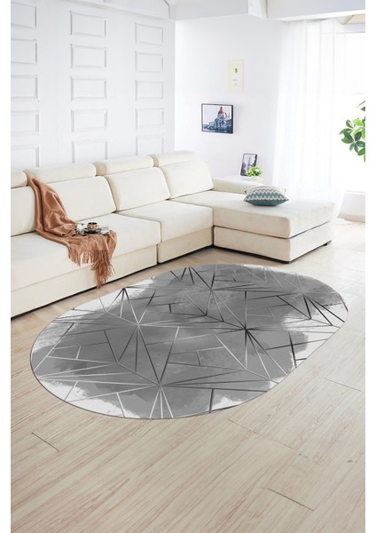 Dijital Kaymaz Yıkanabilir Modern Desen Oval Yolluk Mutfak Salon Halısı, N-O-Modern-44-Gri, fiyatları