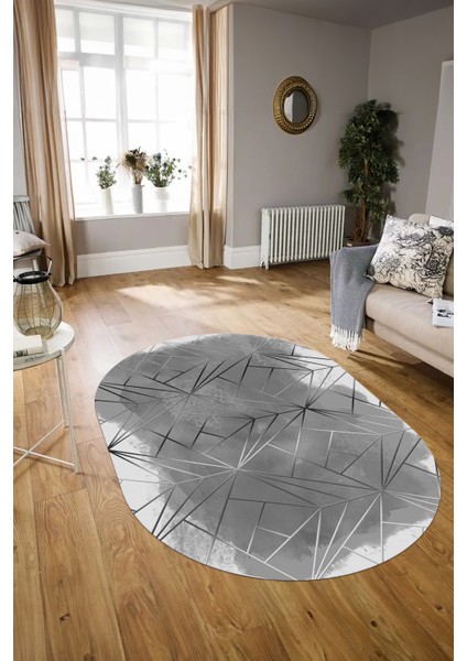Dijital Kaymaz Yıkanabilir Modern Desen Oval Yolluk Mutfak Salon Halısı, N-O-Modern-44-Gri, modelleri