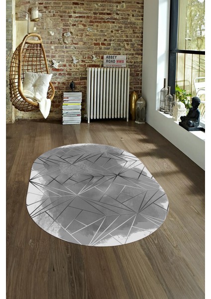 Dijital Kaymaz Yıkanabilir Modern Desen Oval Yolluk Mutfak Salon Halısı, N-O-Modern-44-Gri, fırsatları