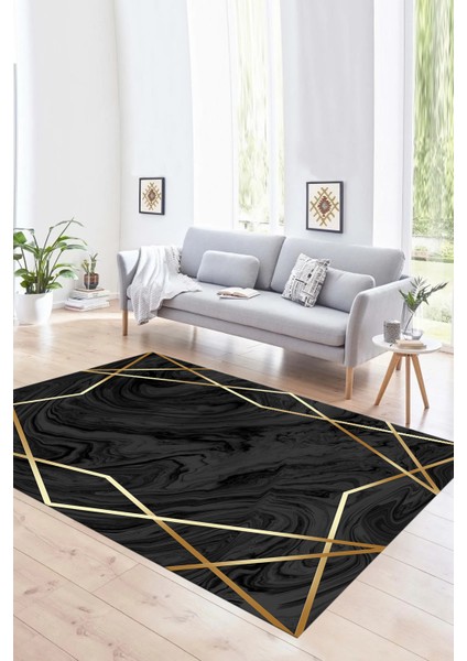 Dijital Baskılı Kaymaz Yıkanabilir Modern Desen Yolluk Mutfak Salon Halısı, N-Modern-05-Antrasit,