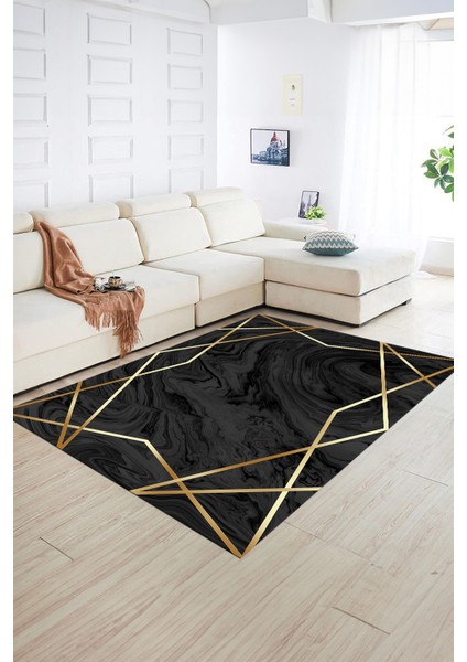 Dijital Baskılı Kaymaz Yıkanabilir Modern Desen Yolluk Mutfak Salon Halısı, N-Modern-05-Antrasit,