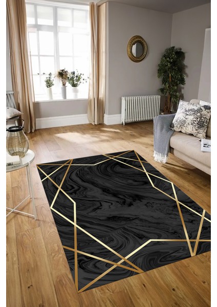 Dijital Baskılı Kaymaz Yıkanabilir Modern Desen Yolluk Mutfak Salon Halısı, N-Modern-05-Antrasit,