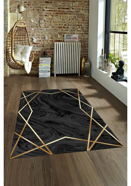 Dijital Baskılı Kaymaz Yıkanabilir Modern Desen Yolluk Mutfak Salon Halısı, N-Modern-05-Antrasit,