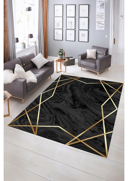 Dijital Baskılı Kaymaz Yıkanabilir Modern Desen Yolluk Mutfak Salon Halısı, N-Modern-05-Antrasit,