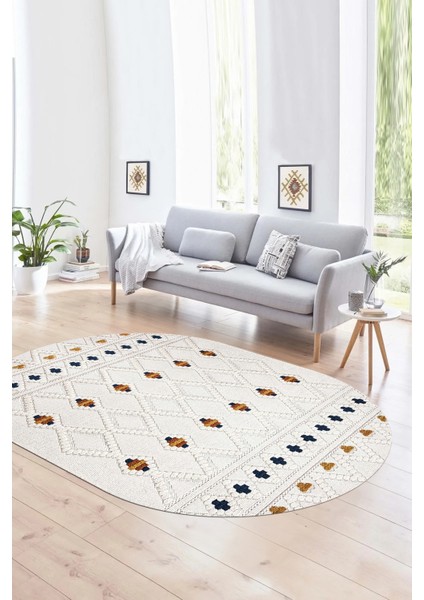 Dijital Kaymaz Yıkanabilir Modern Desen Oval Yolluk Mutfak Salon Halısı, N-O-Modern-65-Renkli,