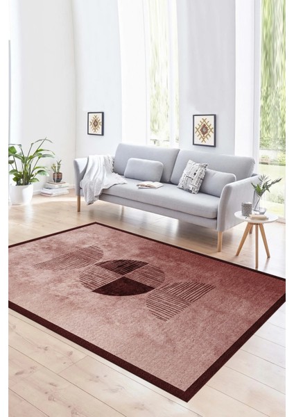 Dijital Baskılı Kaymaz Yıkanabilir Modern Desen Yolluk Mutfak Salon Halısı, N-Modern-94-Bordo,