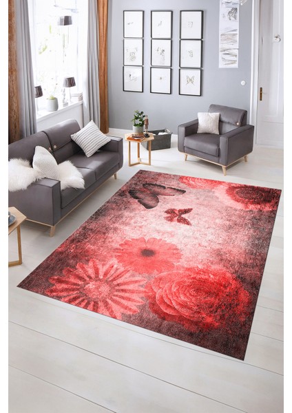 Dijital Baskılı Kaymaz Yıkanabilir Modern Desen Yolluk Mutfak Salon Halısı, N-MODERN-109-KIRMIZI, indirimleri