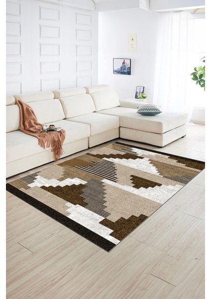 Dijital Baskılı Kaymaz Yıkanabilir Modern Desen Yolluk Mutfak Salon Halısı, N-Modern-11-Kahve, fiyatları