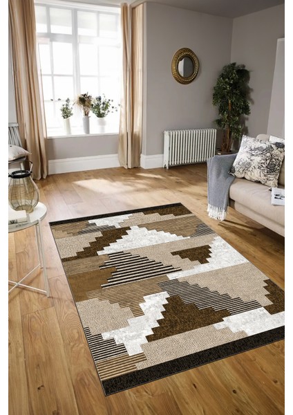 Dijital Baskılı Kaymaz Yıkanabilir Modern Desen Yolluk Mutfak Salon Halısı, N-Modern-11-Kahve, modelleri