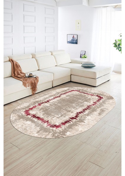 Dijital Kaymaz Yıkanabilir Modern Desen Oval Yolluk Mutfak Salon Halısı, N-O-Modern-37-Bordo, fiyatları