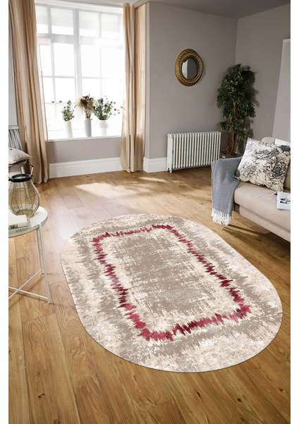 Dijital Kaymaz Yıkanabilir Modern Desen Oval Yolluk Mutfak Salon Halısı, N-O-Modern-37-Bordo, modelleri