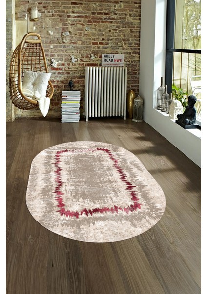 Dijital Kaymaz Yıkanabilir Modern Desen Oval Yolluk Mutfak Salon Halısı, N-O-Modern-37-Bordo, fırsatları