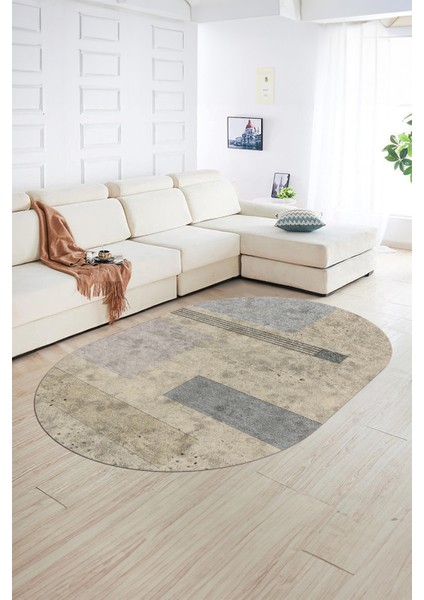 Dijital Kaymaz Yıkanabilir Modern Desen Oval Yolluk Mutfak Salon Halısı, N-O-Modern-93-Bej, fiyatları