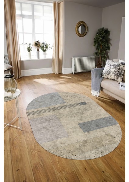 Dijital Kaymaz Yıkanabilir Modern Desen Oval Yolluk Mutfak Salon Halısı, N-O-Modern-93-Bej, modelleri