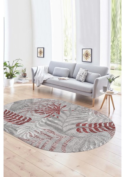 Dijital Kaymaz Yıkanabilir Modern Desen Oval Yolluk Mutfak Salon Halısı, N-O-Modern-95-Bordo,