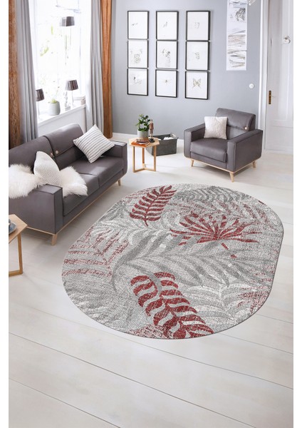 Dijital Kaymaz Yıkanabilir Modern Desen Oval Yolluk Mutfak Salon Halısı, N-O-Modern-95-Bordo, indirimleri