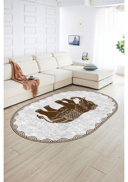 Dijital Kaymaz Yıkanabilir Modern Desen Oval Yolluk Mutfak Salon Halısı, N-O-MODERN-101-KAHVE, fiyatları