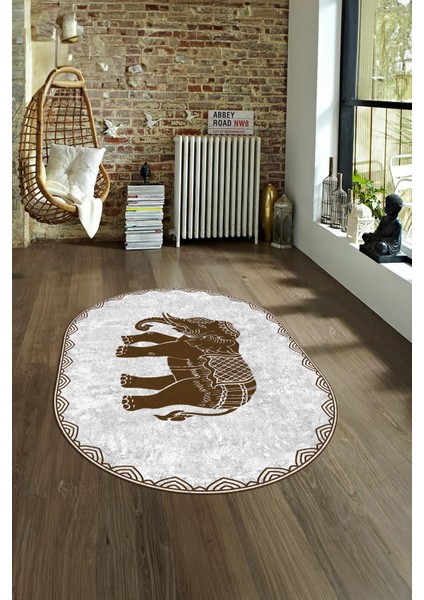 Dijital Kaymaz Yıkanabilir Modern Desen Oval Yolluk Mutfak Salon Halısı, N-O-MODERN-101-KAHVE, fırsatları