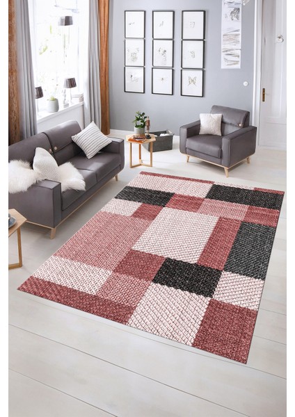 Dijital Baskılı Kaymaz Yıkanabilir Modern Desen Yolluk Mutfak Salon Halısı, N-Modern-77-Kırmızı, indirimleri