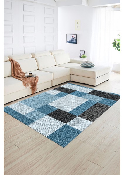 Dijital Baskılı Kaymaz Yıkanabilir Modern Desen Yolluk Mutfak Salon Halısı, N-Modern-77-Mavi, fiyatları