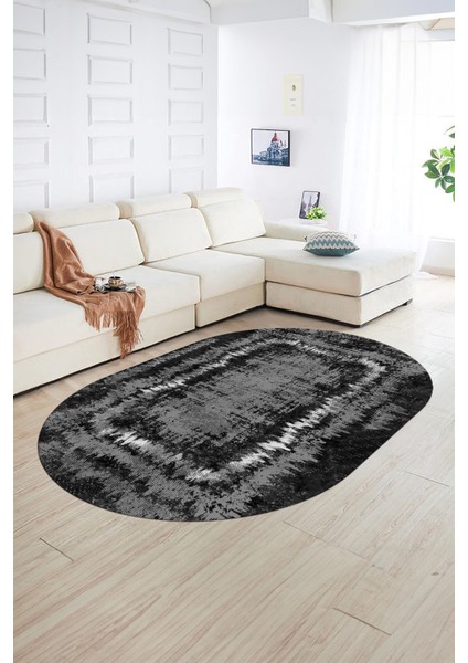 Dijital Kaymaz Yıkanabilir Modern Desen Oval Yolluk Mutfak Salon Halısı, N-O-Modern-37-Antrasit, fiyatları