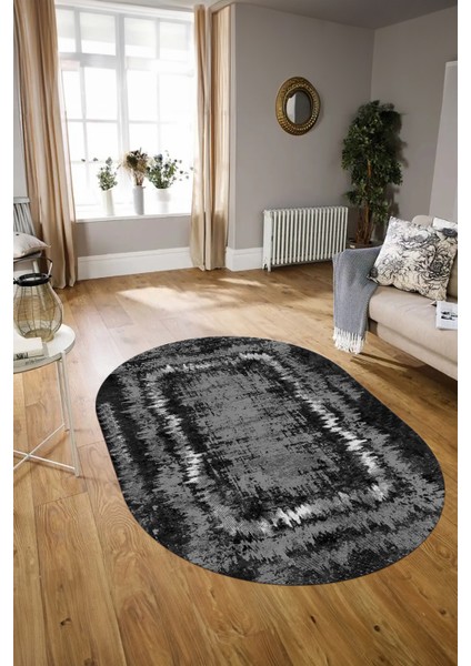 Dijital Kaymaz Yıkanabilir Modern Desen Oval Yolluk Mutfak Salon Halısı, N-O-Modern-37-Antrasit, modelleri