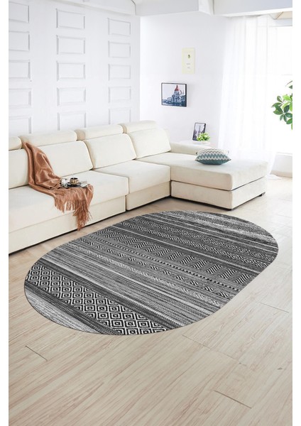 Dijital Kaymaz Yıkanabilir Modern Desen Oval Yolluk Mutfak Salon Halısı, N-O-Modern-17-Gri, fiyatları