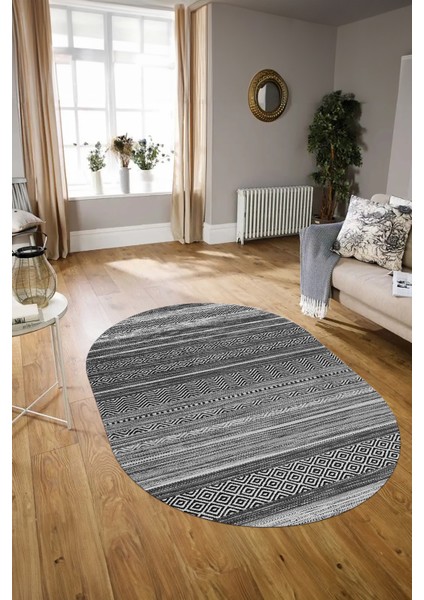 Dijital Kaymaz Yıkanabilir Modern Desen Oval Yolluk Mutfak Salon Halısı, N-O-Modern-17-Gri, modelleri