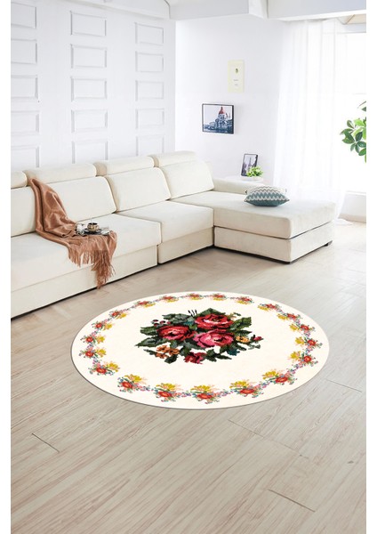 Dijital Kaymaz Taban Yıkanabilir Modern Desen Yuvarlak Mutfak Salon Halısı, N-Y-Modern-20-Krem, fiyatları