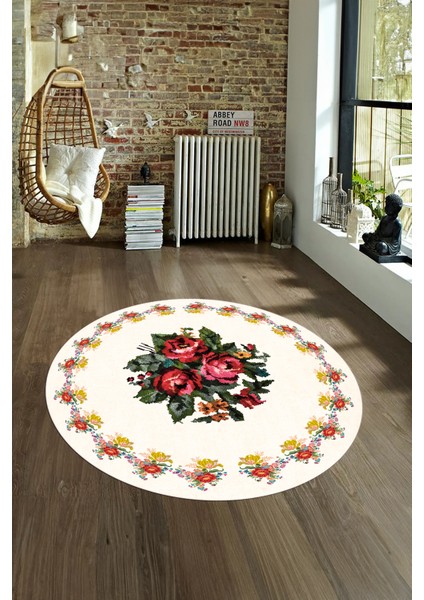 Dijital Kaymaz Taban Yıkanabilir Modern Desen Yuvarlak Mutfak Salon Halısı, N-Y-Modern-20-Krem, fırsatları