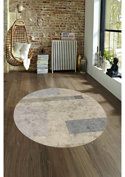 Dijital Kaymaz Taban Yıkanabilir Modern Desen Yuvarlak Mutfak Salon Halısı, N-Y-Modern-93-Bej,