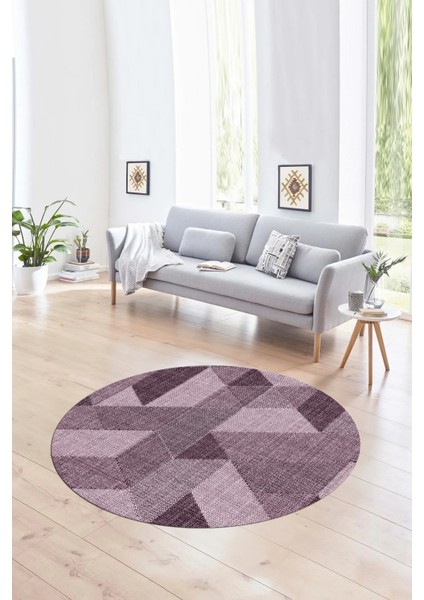 Dijital Kaymaz Taban Yıkanabilir Modern Desen Yuvarlak Mutfak Salon Halısı, N-Y-Modern-96-Pembe,