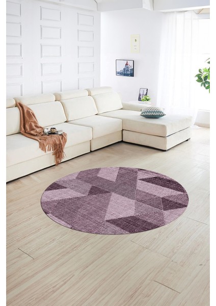 Dijital Kaymaz Taban Yıkanabilir Modern Desen Yuvarlak Mutfak Salon Halısı, N-Y-Modern-96-Pembe,