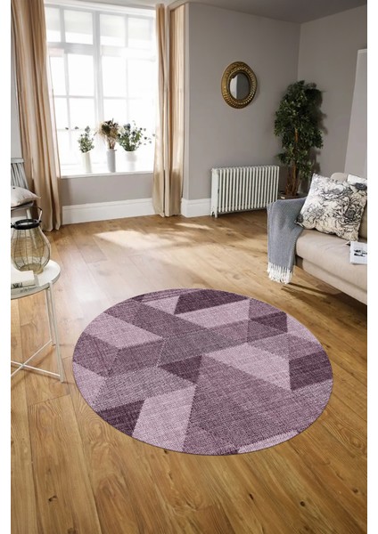 Dijital Kaymaz Taban Yıkanabilir Modern Desen Yuvarlak Mutfak Salon Halısı, N-Y-Modern-96-Pembe,