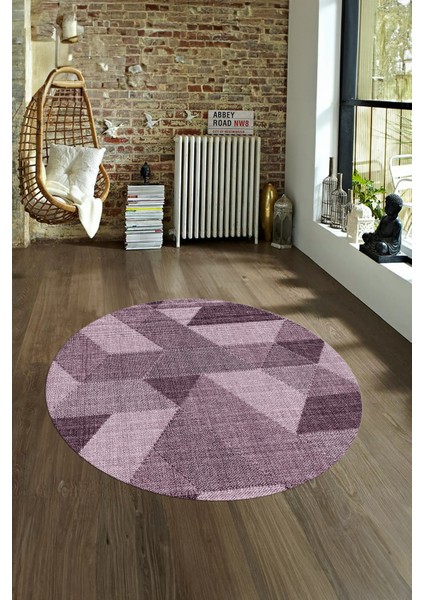 Dijital Kaymaz Taban Yıkanabilir Modern Desen Yuvarlak Mutfak Salon Halısı, N-Y-Modern-96-Pembe,