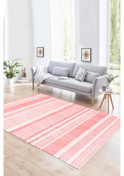 Dijital Baskılı Kaymaz Yıkanabilir Modern Desen Yolluk Mutfak Salon Halısı, N-Modern-36-Pembe,