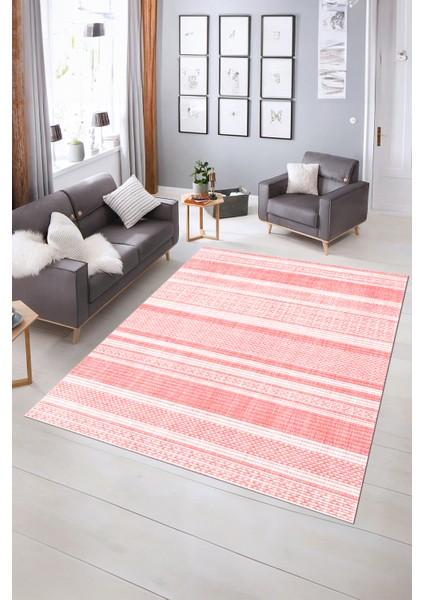 Dijital Baskılı Kaymaz Yıkanabilir Modern Desen Yolluk Mutfak Salon Halısı, N-Modern-36-Pembe,