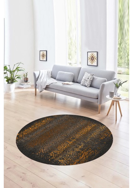 Dijital Kaymaz Taban Yıkanabilir Modern Desen Yuvarlak Mutfak Salon Halısı, N-Y-Modern-28-Kahve,