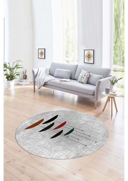 Dijital Kaymaz Taban Yıkanabilir Modern Desen Yuvarlak Mutfak Salon Halısı, N-Y-MODERN-112-GRİ,