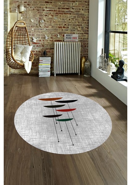 Dijital Kaymaz Taban Yıkanabilir Modern Desen Yuvarlak Mutfak Salon Halısı, N-Y-MODERN-112-GRİ, fırsatları