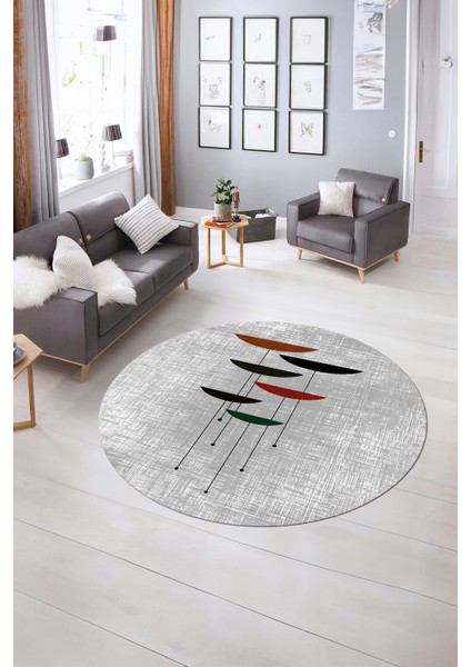 Dijital Kaymaz Taban Yıkanabilir Modern Desen Yuvarlak Mutfak Salon Halısı, N-Y-MODERN-112-GRİ, indirimleri
