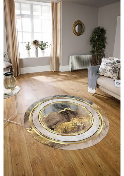 Dijital Kaymaz Taban Yıkanabilir Modern Desen Yuvarlak Mutfak Salon Halısı, N-Y-Modern-46-Gold, modelleri