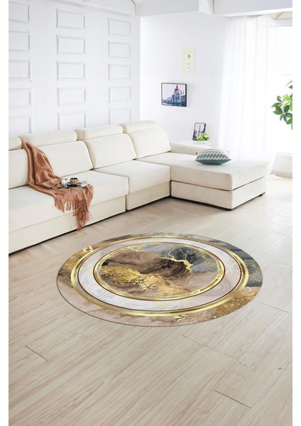 Dijital Kaymaz Taban Yıkanabilir Modern Desen Yuvarlak Mutfak Salon Halısı, N-Y-Modern-46-Gold, fiyatları