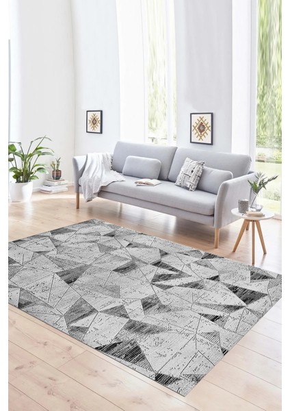 Dijital Baskılı Kaymaz Yıkanabilir Modern Desen Yolluk Mutfak Salon Halısı, N-Modern-82-Gri,