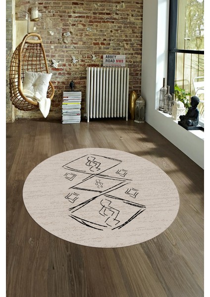 Dijital Kaymaz Taban Yıkanabilir Modern Desen Yuvarlak Mutfak Salon Halısı, N-Y-Modern-59-Bej, fırsatları